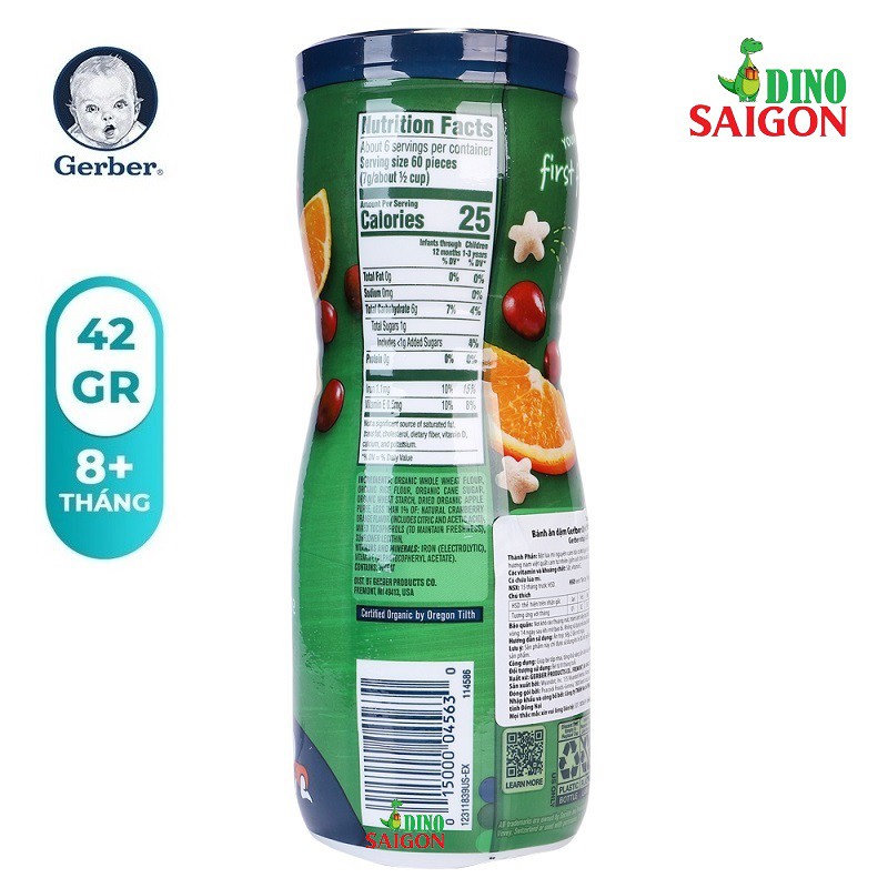 Bánh Ăn Dặm Gerber Puffs Organic Hộp 42g vị Nam Việt Quất Cam