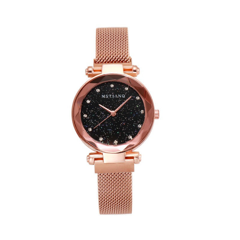 Đồng hồ quartz nữ mặt tròn đính hột xoàn dây thép không gỉ