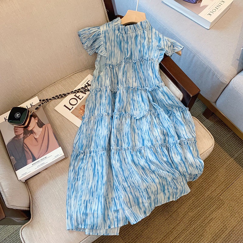 Blue sleeveless dress women's summer 2022 new design sense minority goddess style seaside resort dress