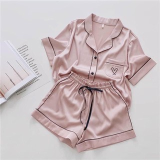 bộ ngủ lụa tim xanh/hồng