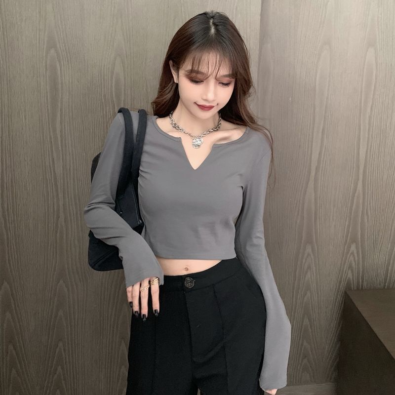 Áo Thun Lửng Tay Dài Cổ Chữ v Cho Áo phông Nữ NZ-TX-311