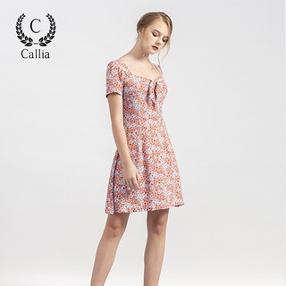 [Mã FASHIONMALLT4 giảm 15% đơn 150k] Đầm chữ A nữ Callia Tara tay ngắn họa tiết hoa nhí (Xanh dương nhạt hoa đỏ)