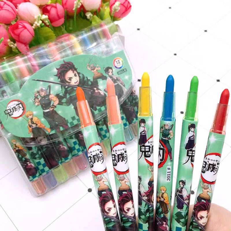 Chì màu khô xoay 12 màu phong cách Demon Slayer Kimetsu No Yaiba