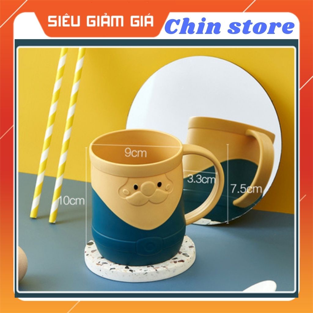 Cốc đánh răng, cốc súc miệng Chin Chin tay cầm lớn hai lớp chống vỡ hình đám mây chứa 410ml