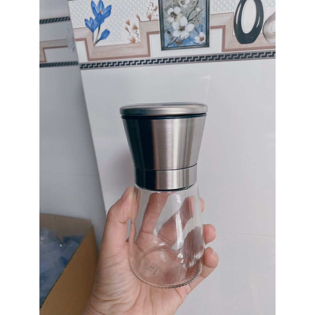 Dụng Cụ Xay Tiêu Thủy Tinh Cầm Tay Nắp Inox Cao Cấp -Hàng Lỗi Móp Nắp Thanh Lý Giá Rẻ