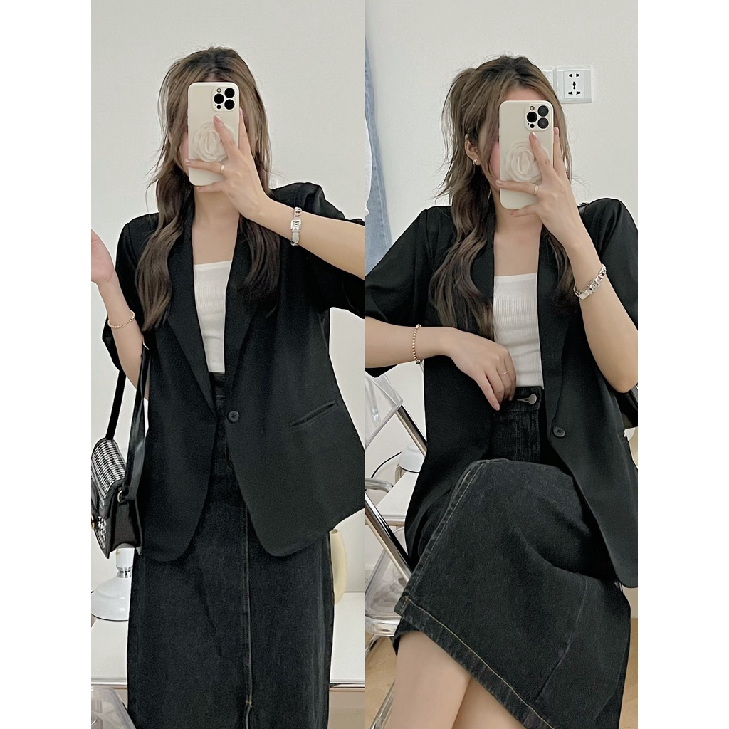 Áo Blazer ngắn tay 160, Áo khoác ngoài Blazer Hàn Quốc