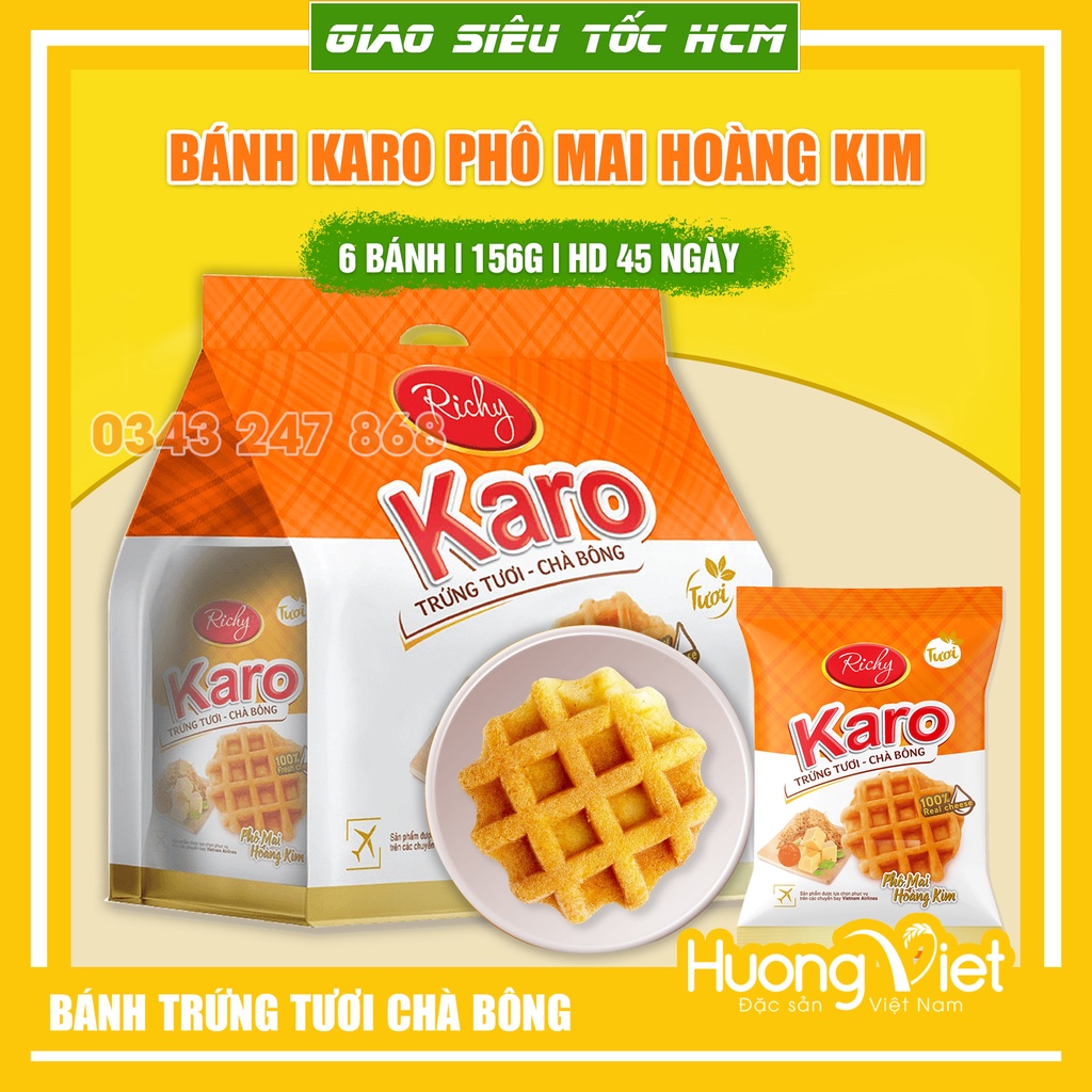 Bánh Karo phô mai hoàng kim, bánh karo trứng tươi chà bông sợi gà túi 156g (6 gói x 26g) Date mới