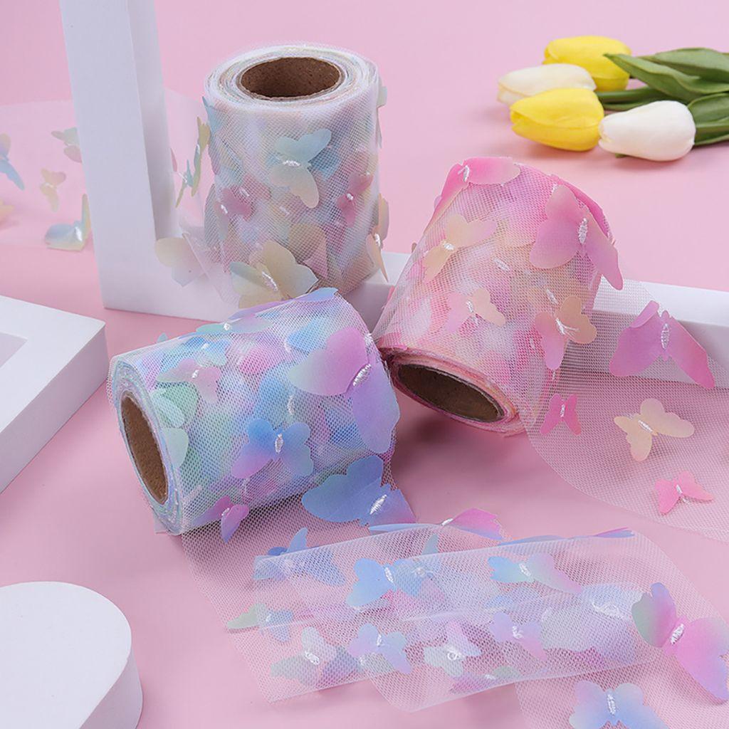 Cuộn Dây Ruy Băng Vải Tuyn Thêu Hình Bướm 10 yards Làm Quà Tặng Cho Bạn Gái