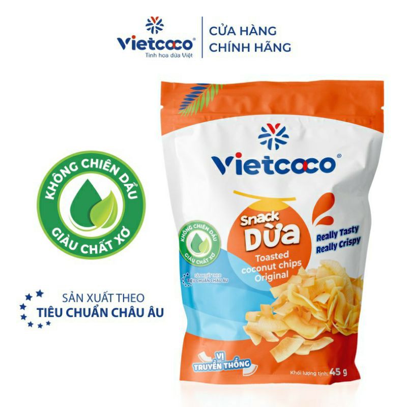 Snack dừa sấy vị truyền thống Vietcoco túi 45g