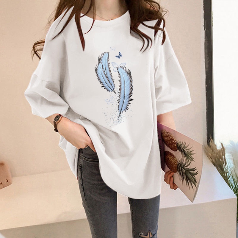 Áo Thun Tay Ngắn Dáng Rộng In Họa Tiết Thời Trang Mùa Hè Hàn Quốc Cho Nữ 2021 M-4Xl