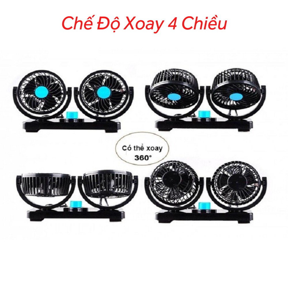 Quạt đôi mini trên xe ô tô (Xịn sò, xoay 360 độ)