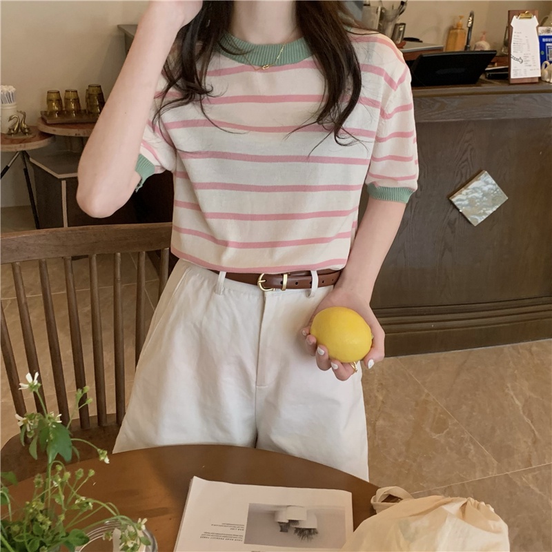 Áo Dệt Kim Họa Tiết Kẻ Sọc Màu Sắc Phong Cách Hàn Quốc Thời Trang 52660