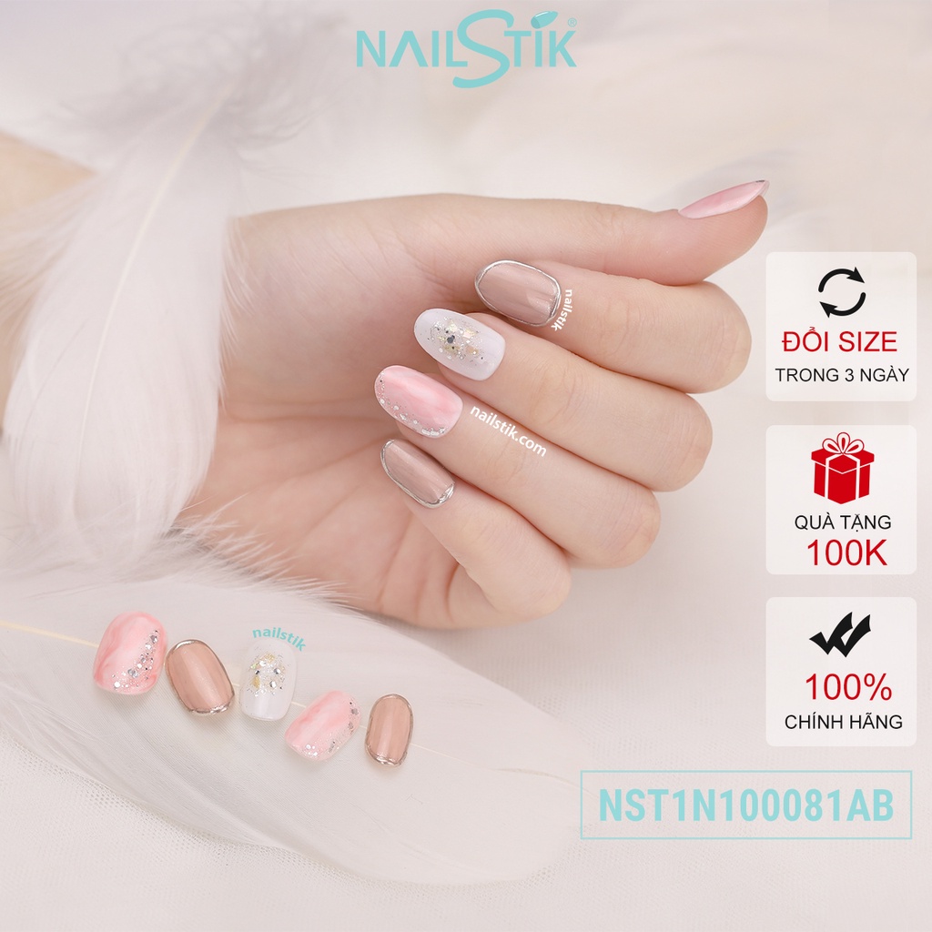 Móng úp thiết kế by NAILSTIK, màu nude hồng, form móng bầu, ngắn/dài, 081