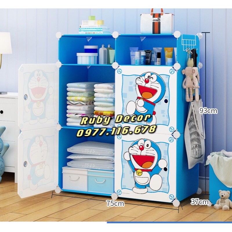 TỔNG KHO TỦ NHỰA LẮP GHÉP 4 Ô + 2 Ô NHỎ XANH DƯƠNG CỬA DOREAMON LỚN CUTE ĐỂ ĐỒ ĐA NĂNG THÔNG MINH sâu 37cm