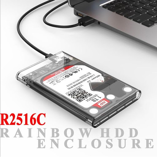 Hộp để ổ cứng di động Box HDD/SSD trong suốt RAINBOW R2516C SATA 2.5 inch USB 3.1 hỗ trợ lên đến 4TB (Type C) | BigBuy360 - bigbuy360.vn