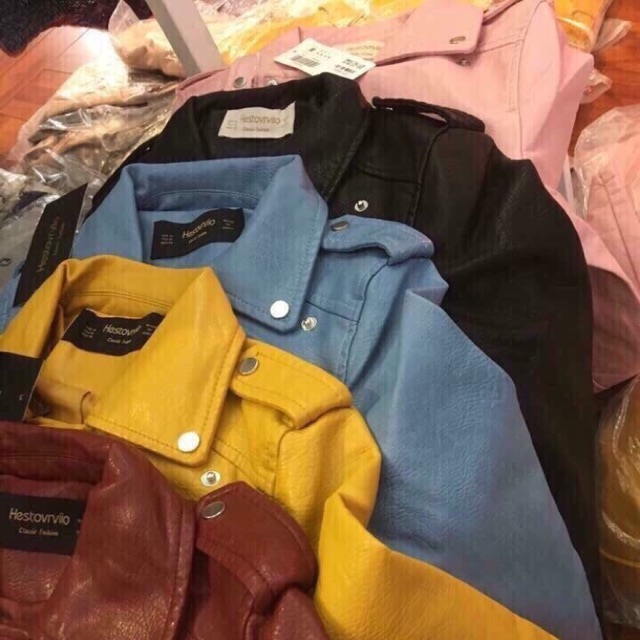 Áo khoác da dây kéo phối belt