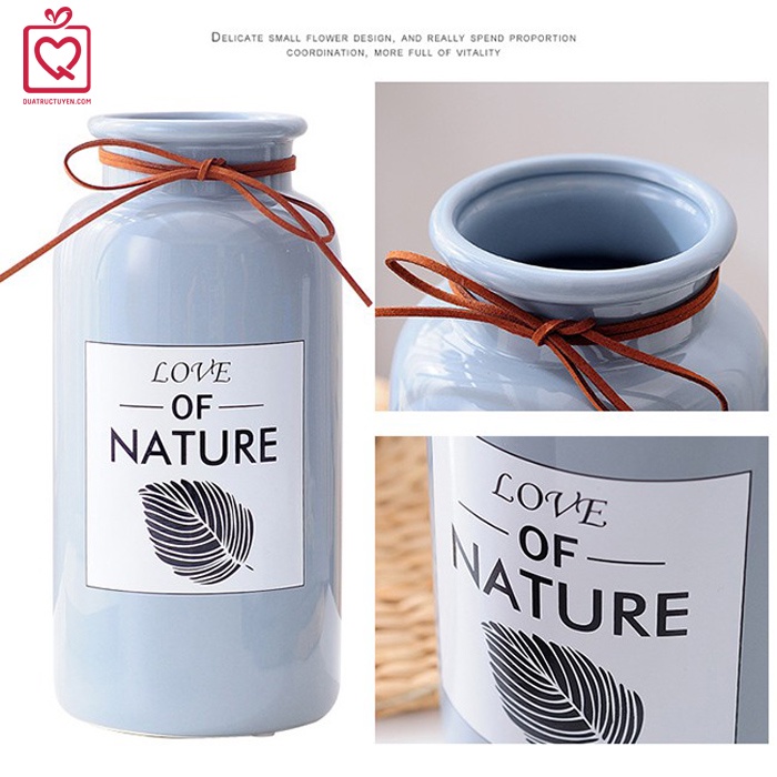 Lọ hoa dáng trụ Love Nature màu Pastel cổ thắt nơ, bình hoa trang trí Tết độc đáo