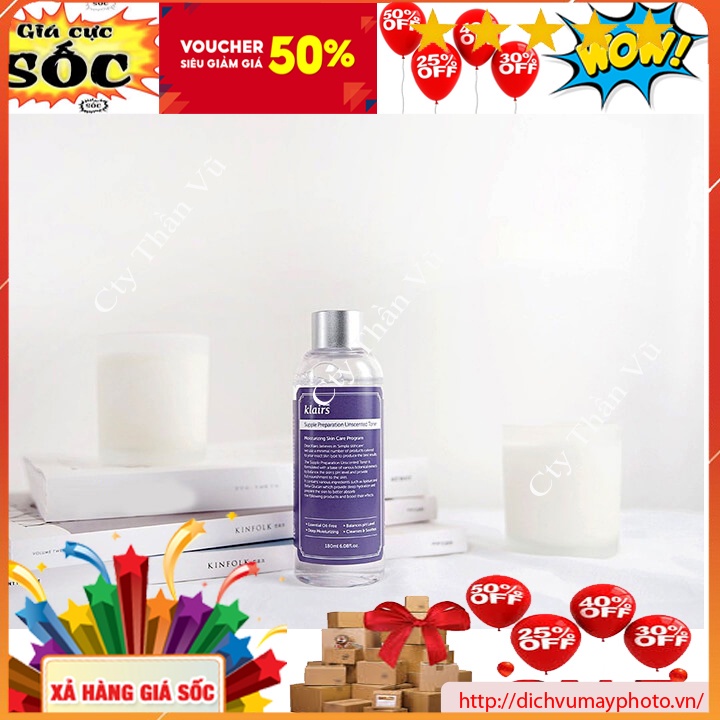 Toner Klairs Supple Preparation Unscented Dung Tích 180ml  Dưỡng Trắng, Cung Cấp Ẩm,Làm Mềm Da Cân Bằng PH  kholinhkien