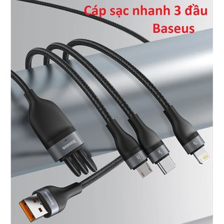 Cáp sạc nhanh 3 đầu Baseus One-for-three 5A