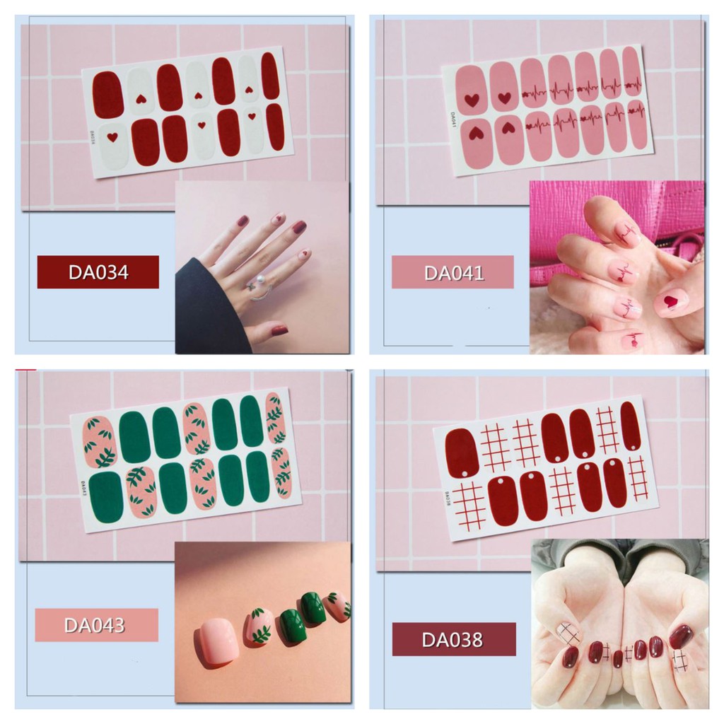 Sticker Dán Móng Tay bộ 14 miếng siêu xinh tiện lợi không thấm nước Nail Decals - Phần 1