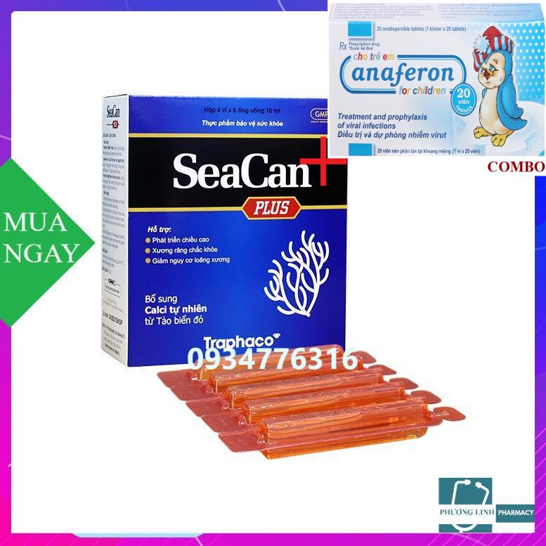 Combo Chim cánh cụt Nga+ SeaCan Plus Traphaco, Bổ sung canxi tự nhiên từ tảo biển đỏ, Hộp 20 ống