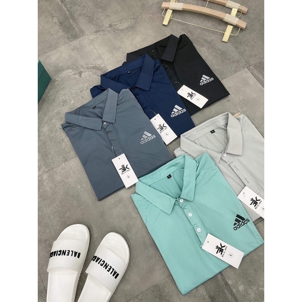 Bộ đồ thể thao mùa hè ba sọc, set đồ thun hè nam ADlDA áo polo logo 3 sọc chất cotton mát mịn co giãn 4 chiều