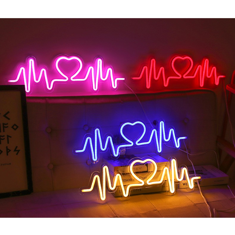 Đèn led neon trang trí mẫu Nhịp đập Trái tim chiếu sáng tường trang trí trong bầu không khí bố trí phòng ngủ