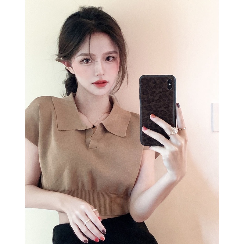 Áo thun QKOOLE thiết kế cổ bẻ phong cách Hàn Quốc thời trang cho nữ