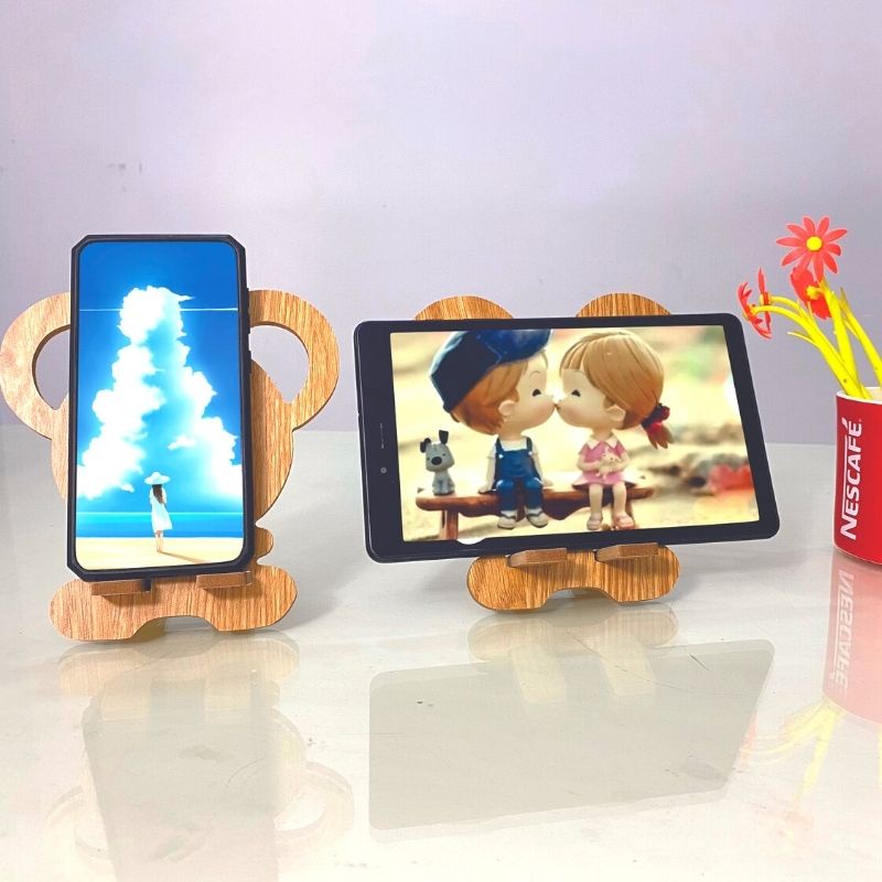 Kệ điện thoại giá đỡ máy tính bảng thông minh hình con chuột dễ thương bằng gỗ kích thước 16.5cm x 15.6cm