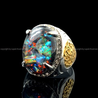 Nhẫn nam mặt đá Opal màu đen