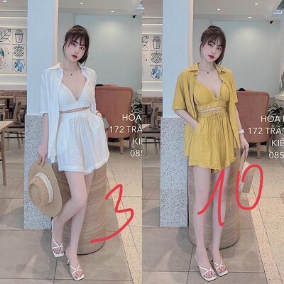 Sét đũi 3 món Sơ mi cộc tay áo para kèm lót chun lưng