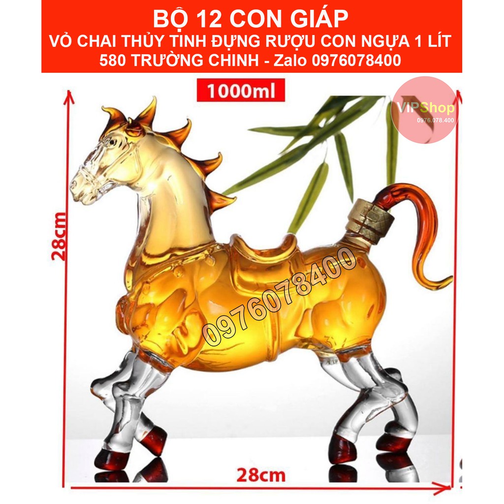 Vỏ Bình Thủy Tinh Đựng Rượu Con Ngựa Thần 1 Lít – Bộ 12 Con Giáp Cao Cấp, CG-07