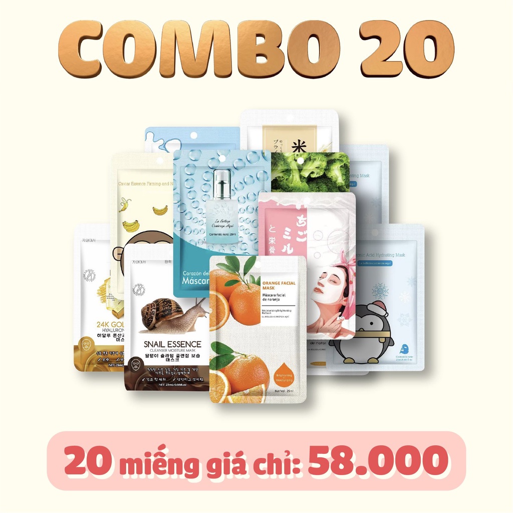 COMBO 20 MẶT NẠ CAO CẤP MIX NGẪU NHIÊN SIÊU XINH SIÊU XỊN VỚI GIÁ SIÊU HỜI SamBeauty