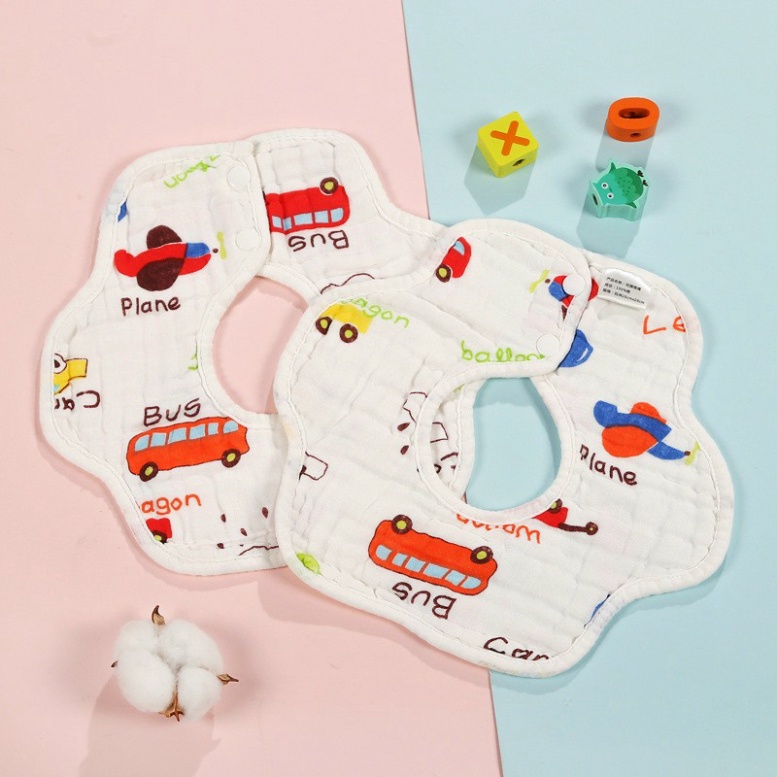 Yếm tròn yếm xoay 360 chất liệu vải xô 8 lớp Cúc Ngang cho bé mềm mịn thấm hút siêu tốt yếm dãi yếm ăn dặm có cúc bấm