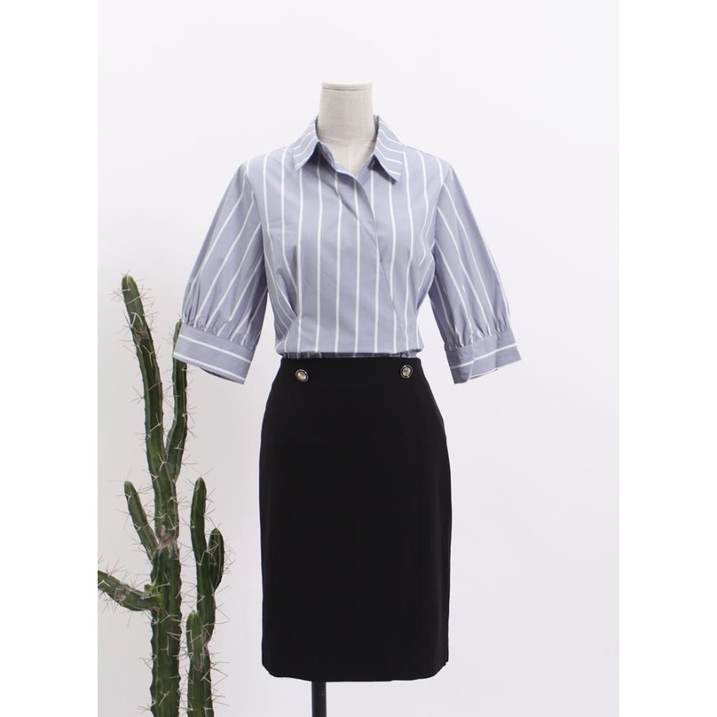 Áo sơ mi nữ Mixxo kẻ sọc chít eo dây kéo lưng KAMI