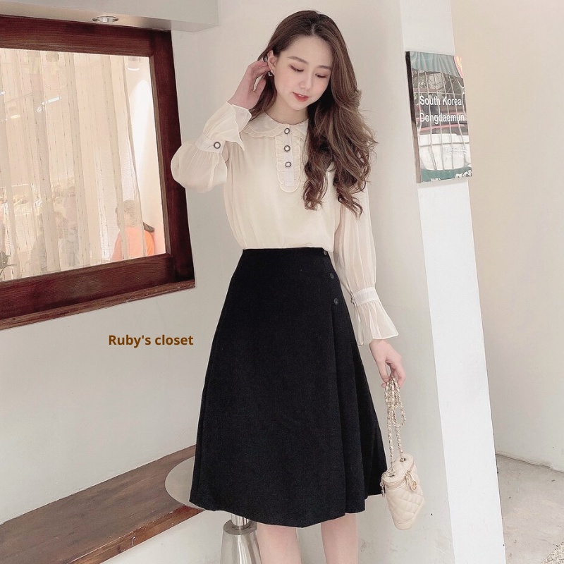 Chân váy dài xếp ly lưng cao, Chân váy chữ a công sở dài qua gối đẹp | BigBuy360 - bigbuy360.vn