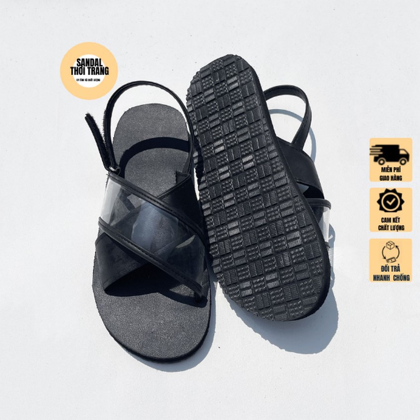 Dép quai hậu nữ nam, SANDALTHOITRANG sandal nữ đi học A9 quai bóng đen full size 30-44