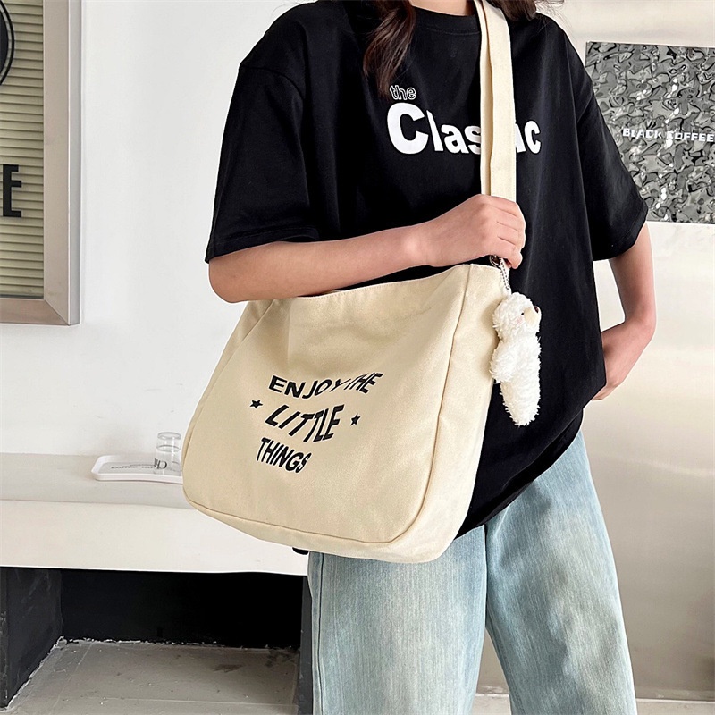 Túi Xách Canvas Màu Trơn Cỡ Lớn Thiết Kế Đơn Giản Dễ Thương Cho Nữ