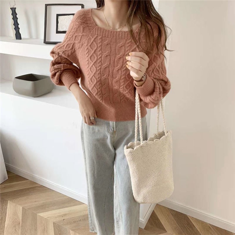 Áo sweater Cổ Vuông Dày Dặn Phong Cách Hàn Quốc Thời Trang Thu Đông Mới Cho Nữ