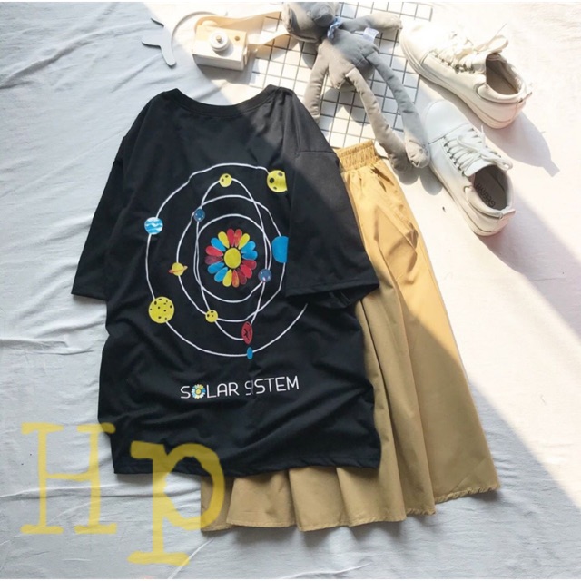 Sét hoa đen vòng tròn + chân váy vàng NHO753