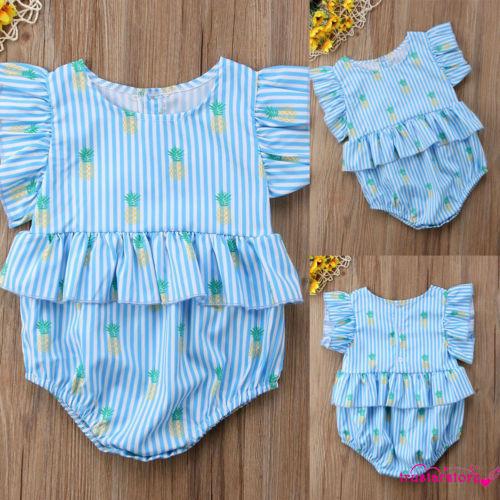 ✦ZWQ-Baby Girl Infant Stripe Ruffel Sleeve Romper Bodysuit Playsuit Sunsuit