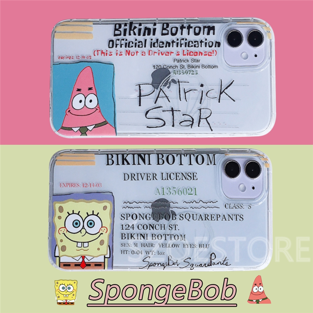 Creative SpongeBob SquarePants Driver's License Transparent Soft Phone Case Cover For OPPO Realme C15 Realme C11 A92s A92 A52 A91 A31 Realme 6 Realme 5/Realme5i Realme 3 Realme 3 Pro Reno 4 Reno 4 Pro Reno 3 Reno 2F Reno 2 A9 2020 A5 2020 A1K Realme C2