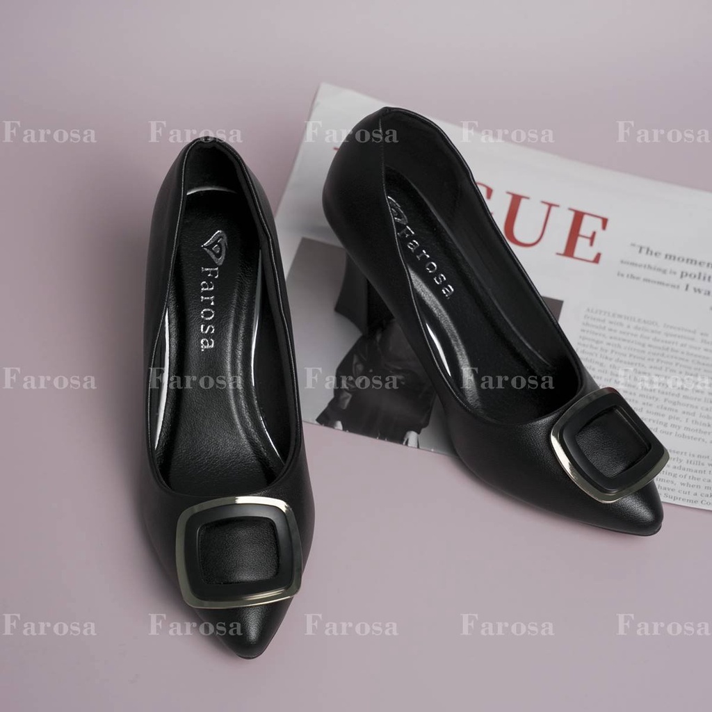 Giày cao gót bít mũi đính khóa vuông gót 7 thanh lịch mã k14