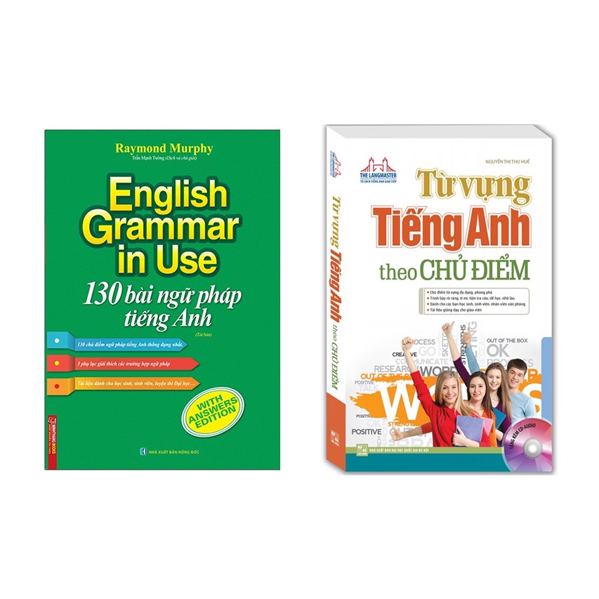 Sách - Combo 2c 130 bài ngữ pháp tiếng Anh + Từ vựng tiếng Anh theo chủ điểm