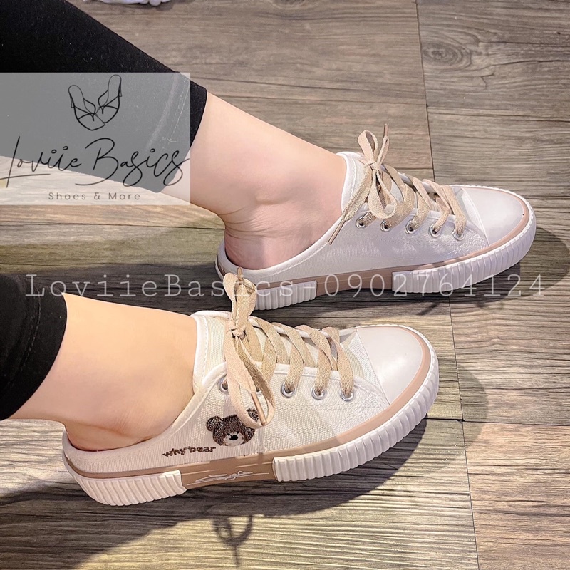 SỤC BATA LOVIIE BASICS-GIÀY ĐẠP GÓT NỮ THỜI TRANG MŨI TRÒN IN HOẠT TIẾT GẤU XINH XẮN -GIÀY THỂ THAO B211008