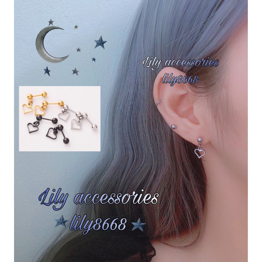 Heart Empty Earring khuyên tai titan trái tim rỗng nhỏ không gỉ không đen không dị ứng nam nữ unisex