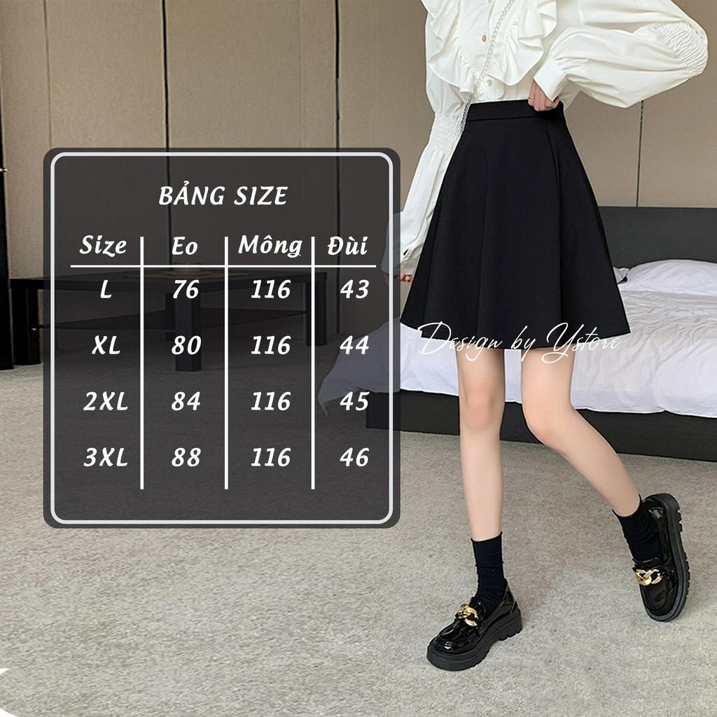 Chân váy xòe chữ a váy đen công sở có lót quần lưng cao dây kéo sau bigsize 45-75kg YSTORE