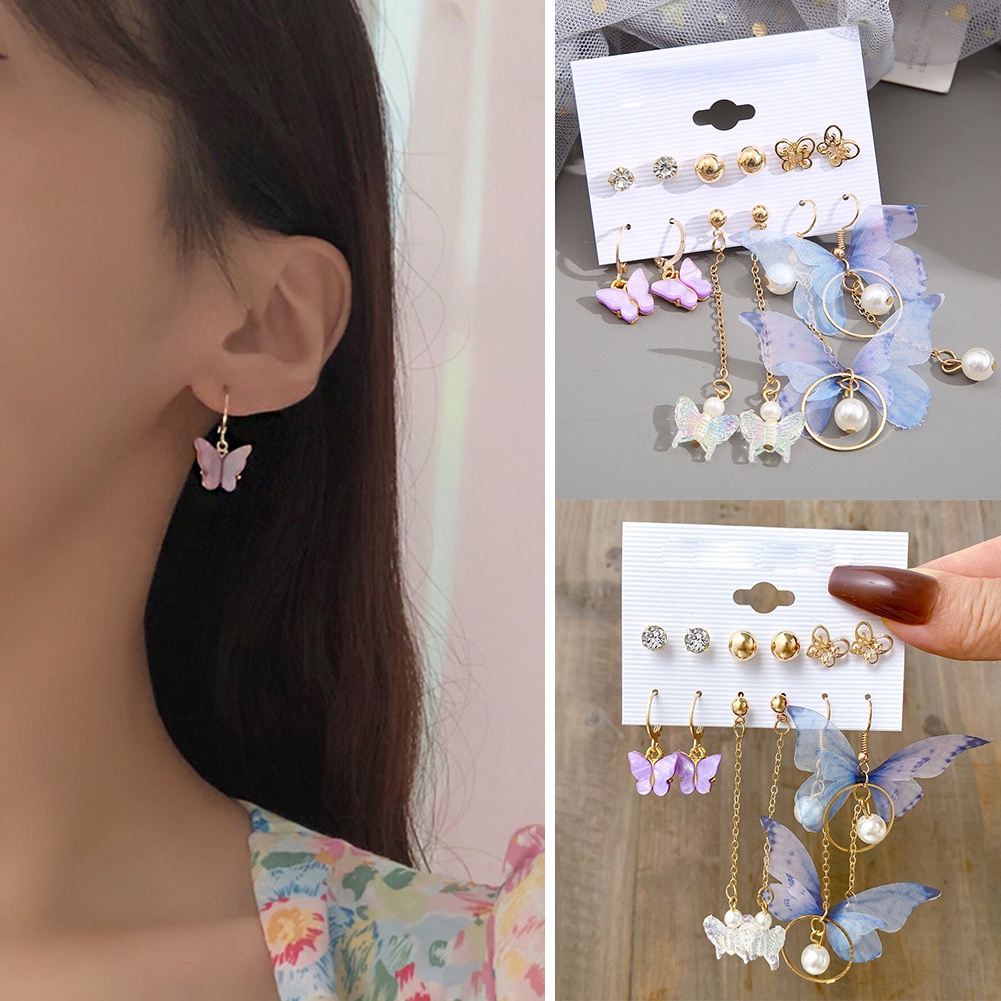 Set Bông Tai Bướm Nhiều Màu Sắc Thời Trang