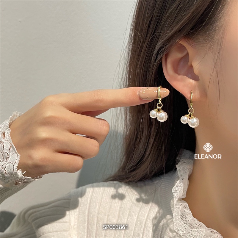 Bông tai nữ ngọc trai nhân tạo Eleanor Accessories khuyên tròn dáng thả phụ kiện trang sức xinh