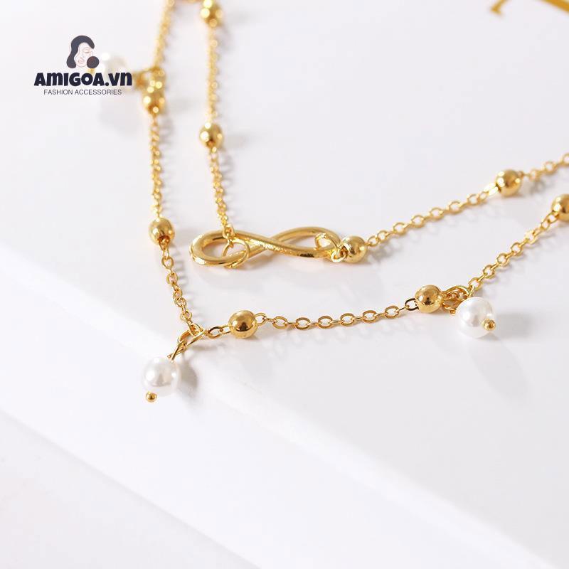 Lắc chân 2 vòng đính ngọc trai thời trang dành cho nữ